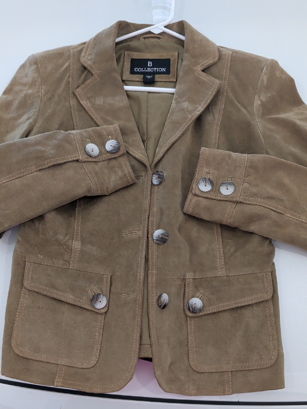 Womens Leather Blazer Jacket - Olive